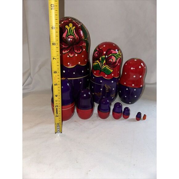 Russian Babushka‎ Handpainted Nesting Doll 10Dolls Matryoshka - Picture 9 of 15